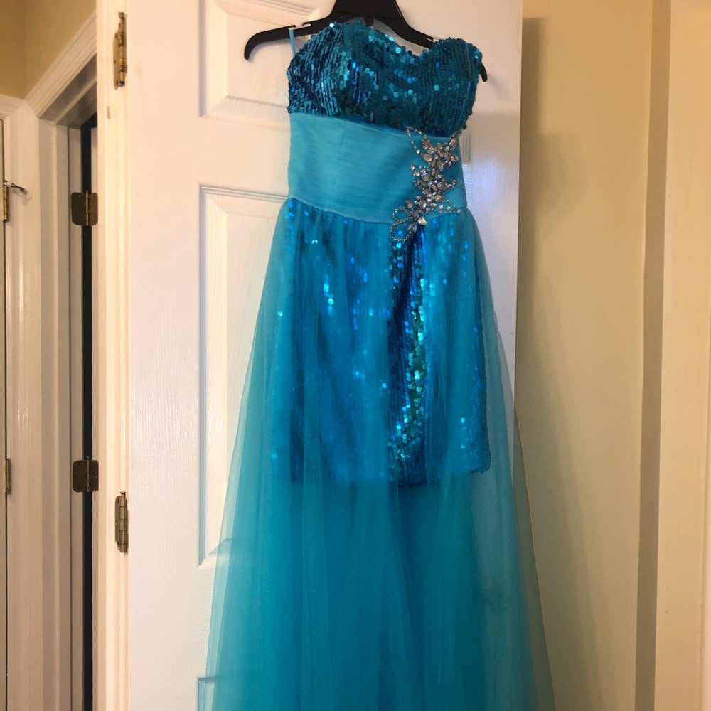 Blue sequin high low dress